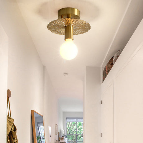 Traditional Brass Flush Mount Lamp With Exposed Bulb - 1 Head Ceiling Mounted Light For Living Room