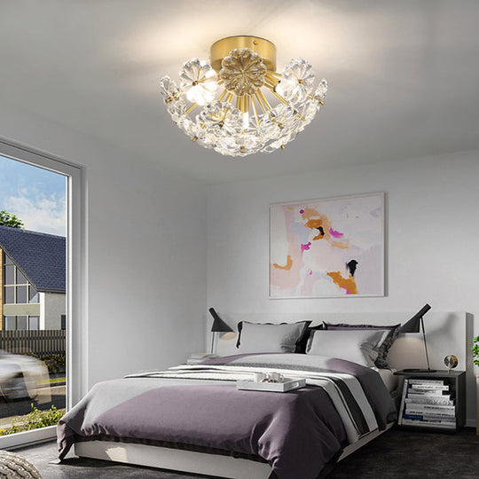 Tradition Clear Glass Brass Flush Mount Ceiling Light Fixture For Bedroom - 3 Bulb 12.5/19 Wide /