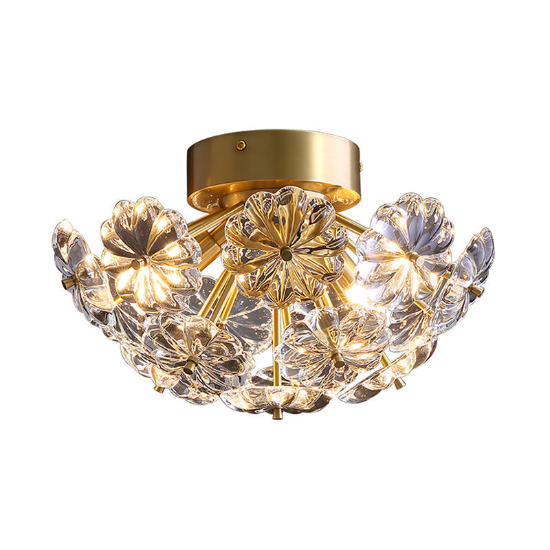 Tradition Clear Glass Brass Flush Mount Ceiling Light Fixture For Bedroom - 3 Bulb 12.5’/19’ Wide