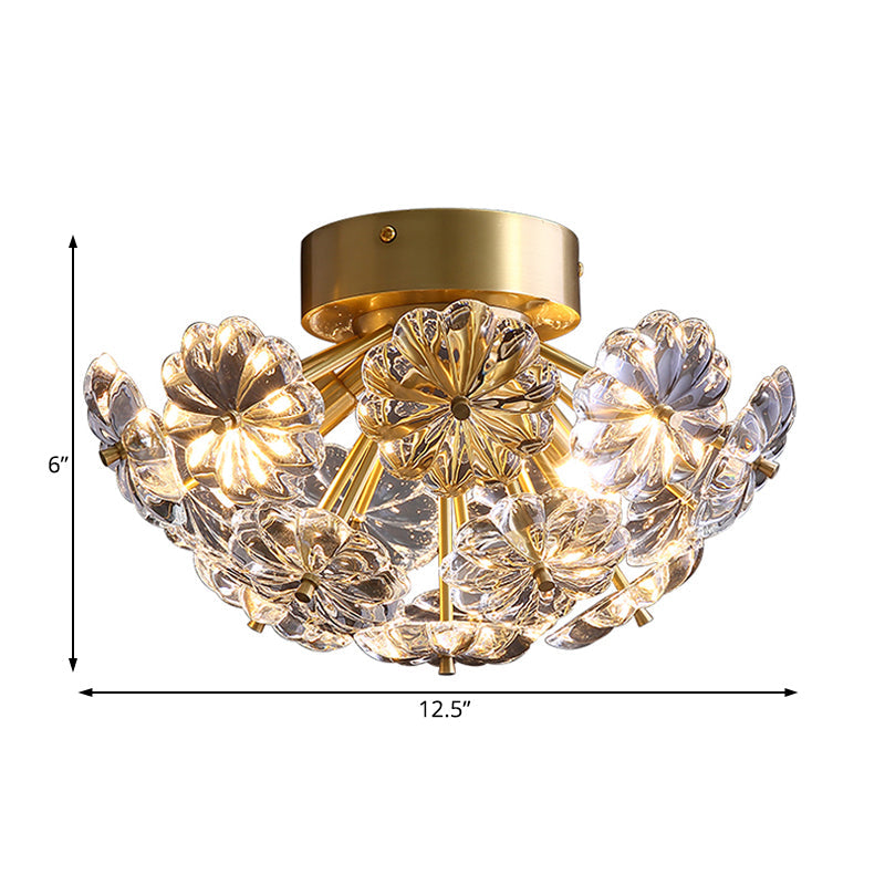 Tradition Clear Glass Brass Flush Mount Ceiling Light Fixture For Bedroom - 3 Bulb 12.5’/19’ Wide
