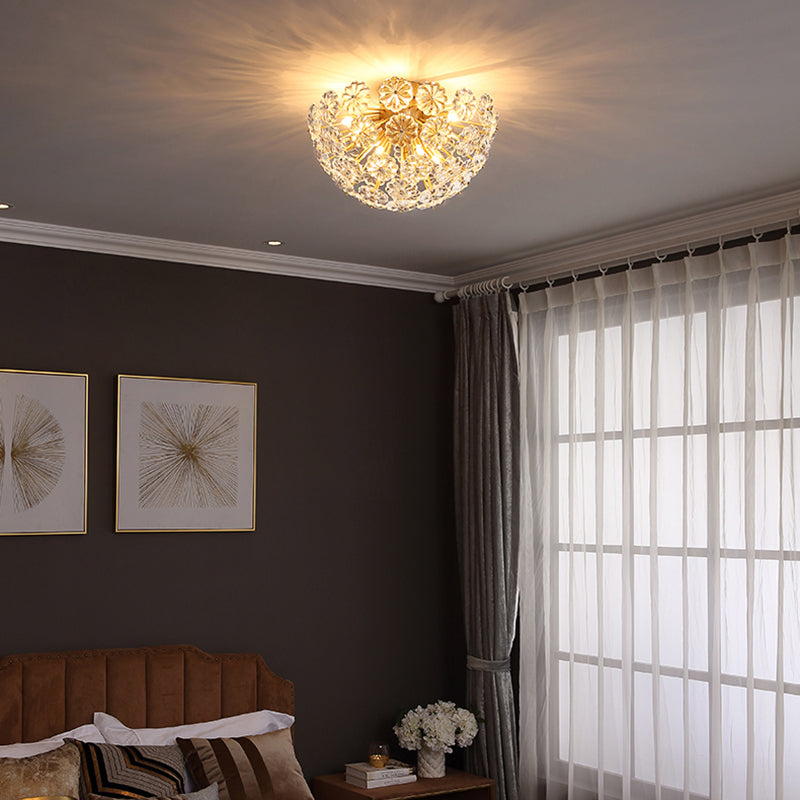 Tradition Clear Glass Brass Flush Mount Ceiling Light Fixture For Bedroom - 3 Bulb 12.5’/19’ Wide