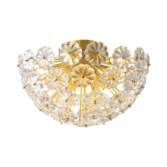 Tradition Clear Glass Brass Flush Mount Ceiling Light Fixture For Bedroom - 3 Bulb 12.5’/19’ Wide