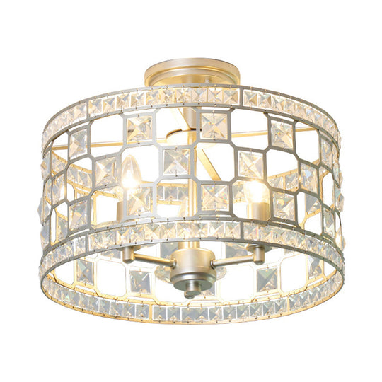 Semi Flush Traditional Clear Glass Ceiling Mounted Light With 3 Bulbs - Silver/Gold Finish Ideal