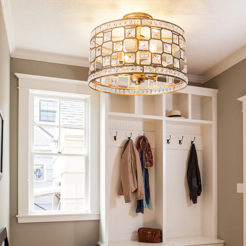 Semi Flush Traditional Clear Glass Ceiling Mounted Light With 3 Bulbs - Silver/Gold Finish Ideal