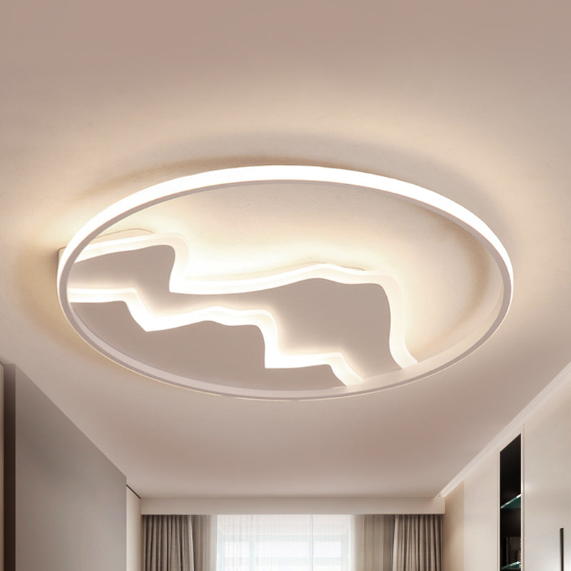 Modern Led Flushmount Ceiling Light In White - Acrylic Mountain Design For Living Room Or Hallway