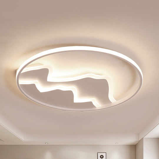 Modern Led Flushmount Ceiling Light In White - Acrylic Mountain Design For Living Room Or Hallway