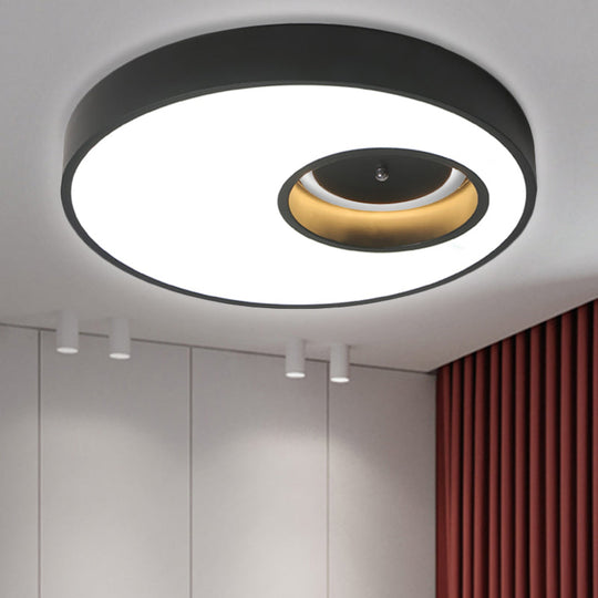 Contemporary Black/White Round Ceiling Flush Light 18’/23.5’ Wide - Led Acrylic Lighting For