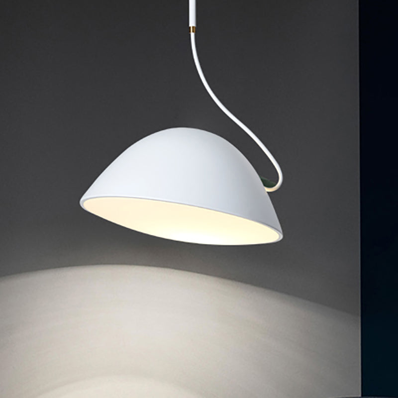 Contemporary Black/White Dome Pendant Light - Stylish Metal Suspension For Dining Room White