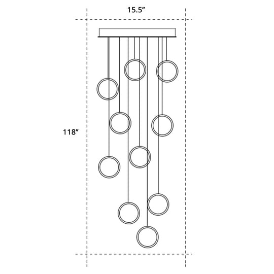 Golden Metallic Halo Pendant Light - Minimalistic Led Suspension For Stairway