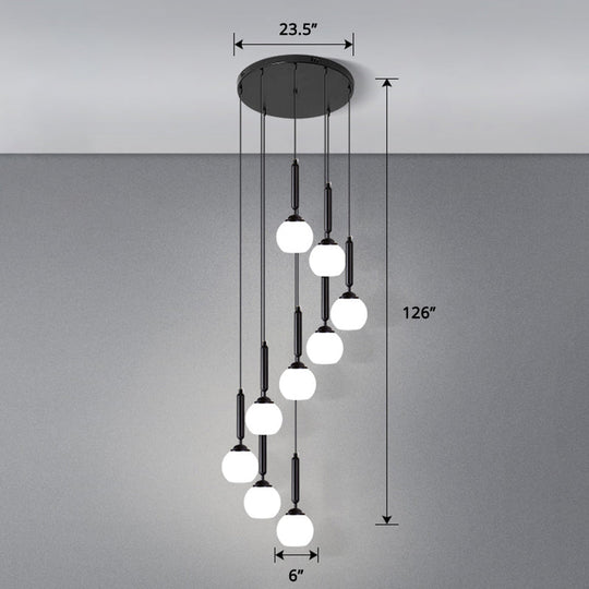 Modern Cream Glass Multi-Lamp Ceiling Light With Globe Stairs Design - Pendant Lighting Fixture 12 /