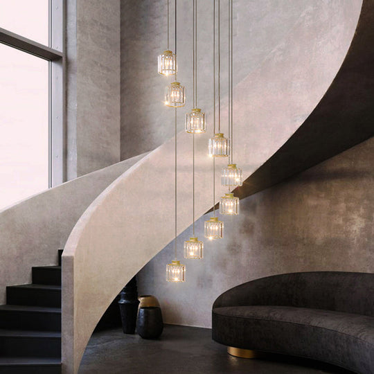 Minimalist Crystal Pendant Ceiling Light With Multiple Lamps And Stairway Design