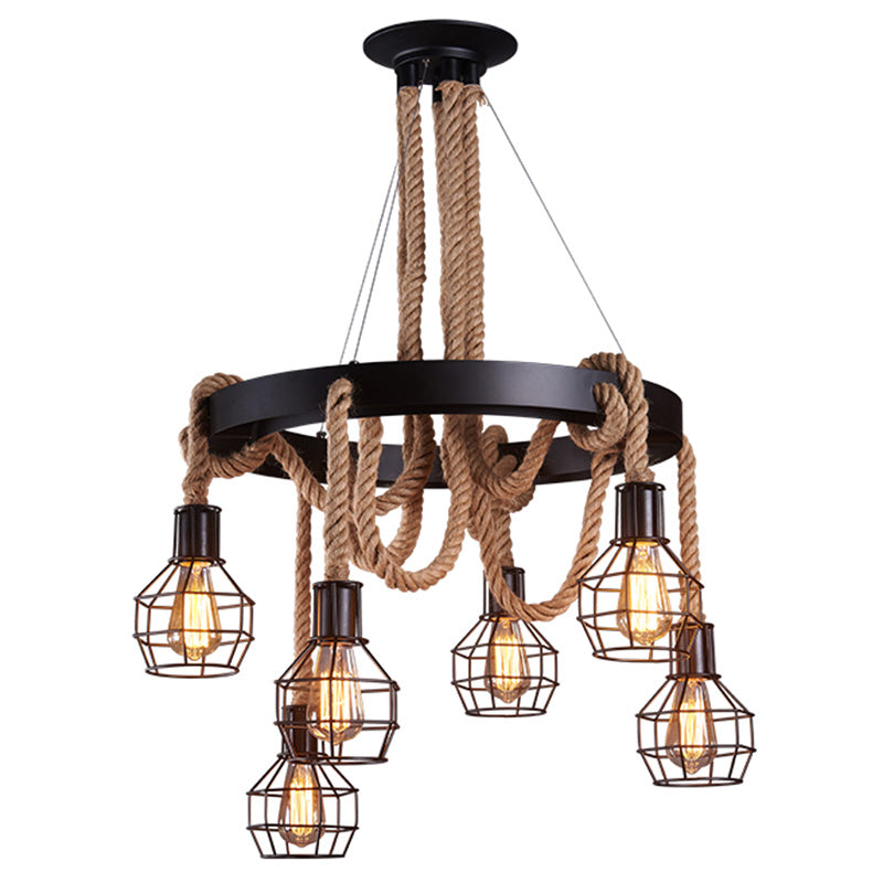 Geometric Natural Rope Chandelier In Brown For Rustic Ambiance