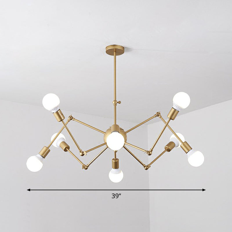 Nordic Swing Arm Pendant Chandelier With Open Bulb Design 8 / Gold