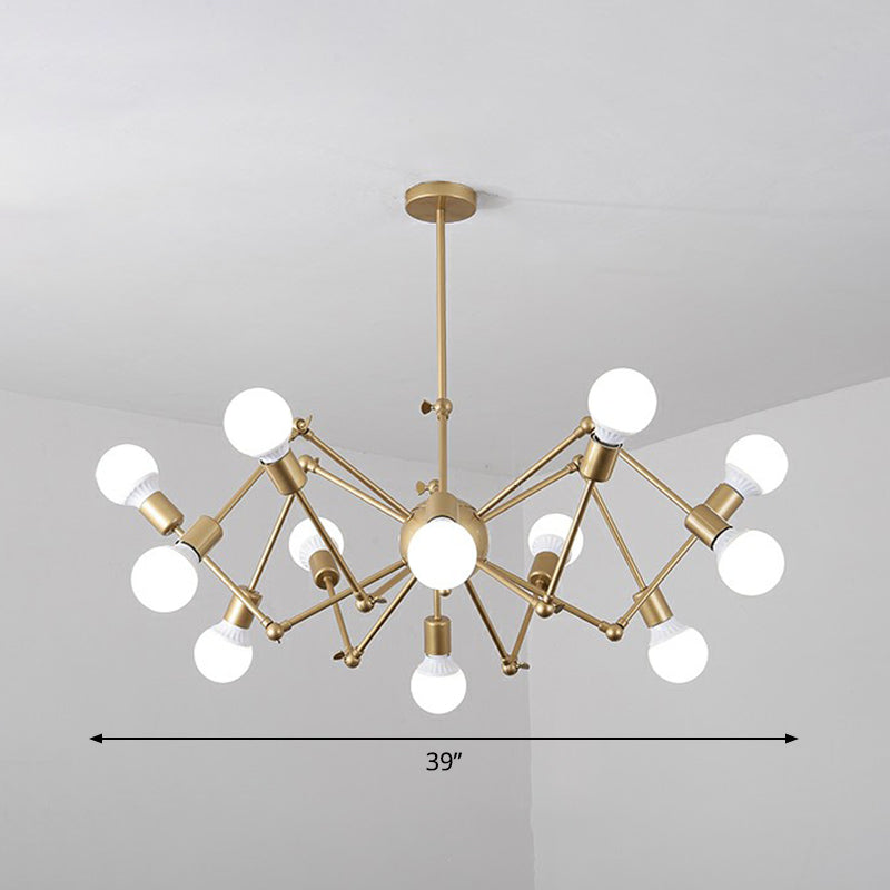 Nordic Swing Arm Pendant Chandelier With Open Bulb Design 12 / Gold