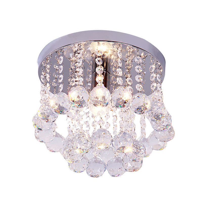Modern Chrome Finish Flushmount Ceiling Light With Crystal Drops / 8