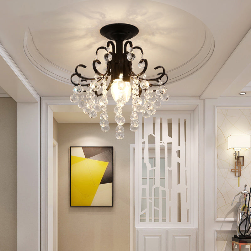 Vintage Swirl Crystal Semi - Mount Ceiling Light (Black) - 3 - Bulb For Foyer Black