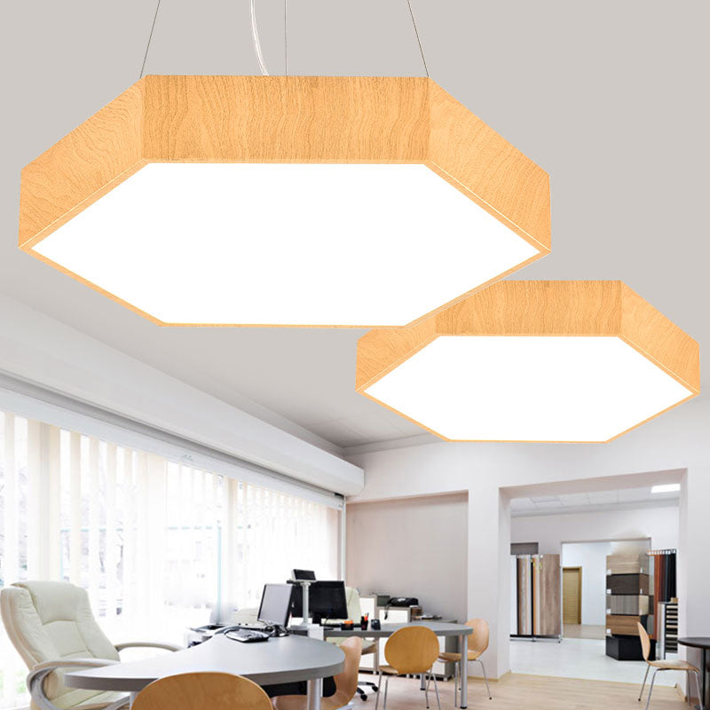 Led Hexagon Pendant Lamp - Modern Metal And Wood Chandelier For Bedroom Lighting