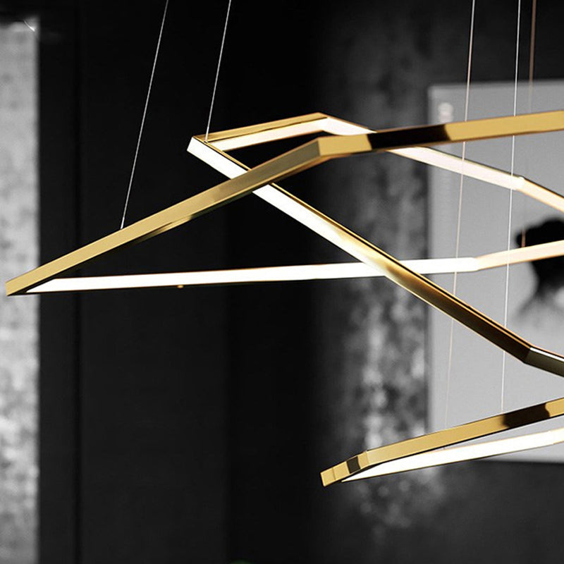 Minimalist Gold Led Chandelier For Living Room - Stainless Steel Hexagon Suspension Lamp