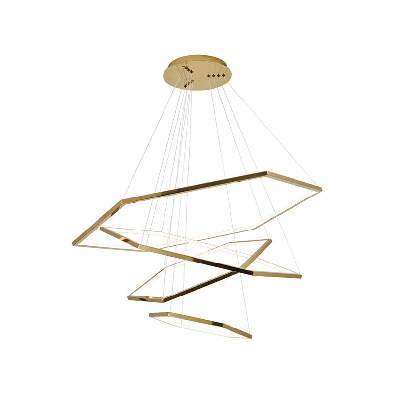 Minimalist Gold Led Chandelier For Living Room - Stainless Steel Hexagon Suspension Lamp 4 /