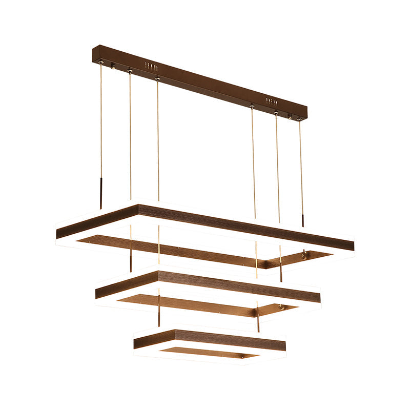 Simplicity Coffee Led Chandelier: Rectangular Acrylic Ceiling Lamp For Bedroom
