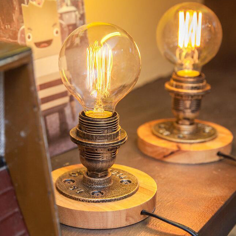 Bronze Industrial Style Bedside Table Lamp - Exposed Bulb Metal Night Light