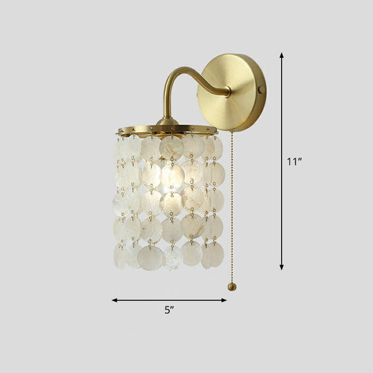 Coastal Gold Natural Shell Wall Mounted Light With Pull Chain - Single-Bulb Disc Lighting