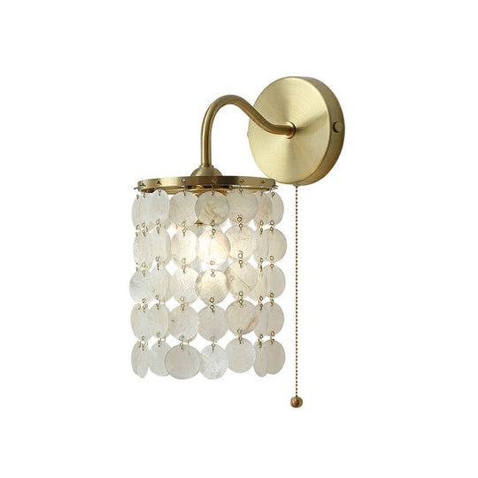 Coastal Gold Natural Shell Wall Mounted Light With Pull Chain - Single-Bulb Disc Lighting