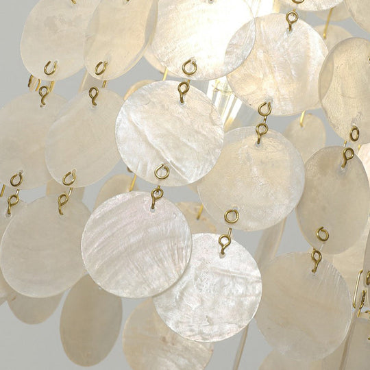 Coastal Gold Natural Shell Wall Mounted Light With Pull Chain - Single-Bulb Disc Lighting
