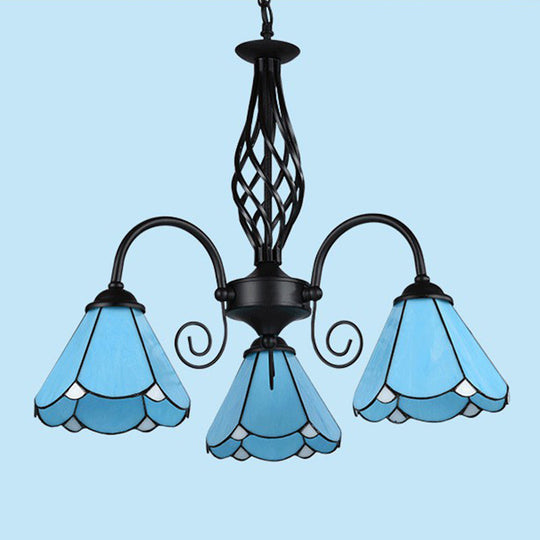 Mediterranean Blue Glass Floral Chandelier Light - Elegant Ceiling Lamp For Living Room 3 / Down