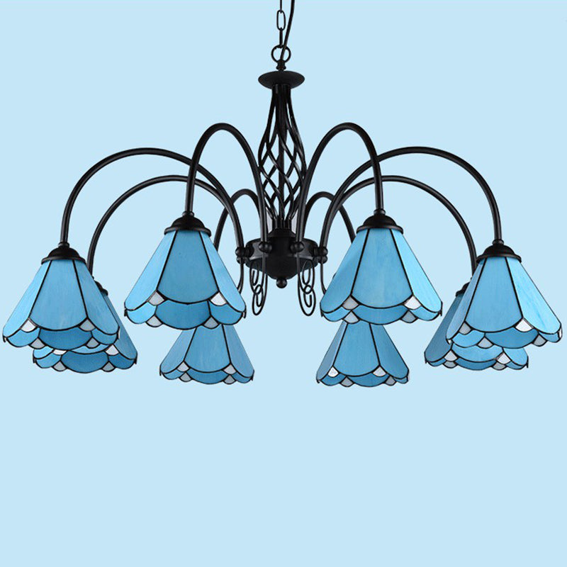 Mediterranean Blue Glass Floral Chandelier Light - Elegant Ceiling Lamp For Living Room 8 / Down