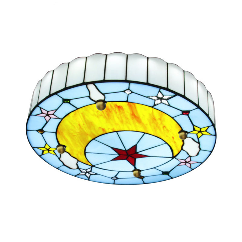 Blue Baroque Glass Ceiling Lamp: Hand - Crafted Round Flush Mount Light For Bedroom