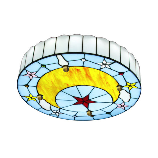 Blue Baroque Glass Ceiling Lamp: Hand - Crafted Round Flush Mount Light For Bedroom