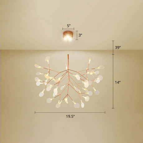 Minimalist Rose Gold Led Pendant Lamp: Stainless Steel Leaf Chandelier For Restaurants / 19.5