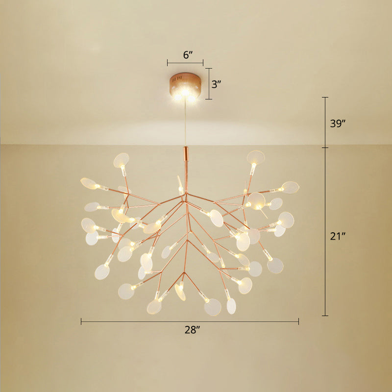 Minimalist Rose Gold Led Pendant Lamp: Stainless Steel Leaf Chandelier For Restaurants / 28.5