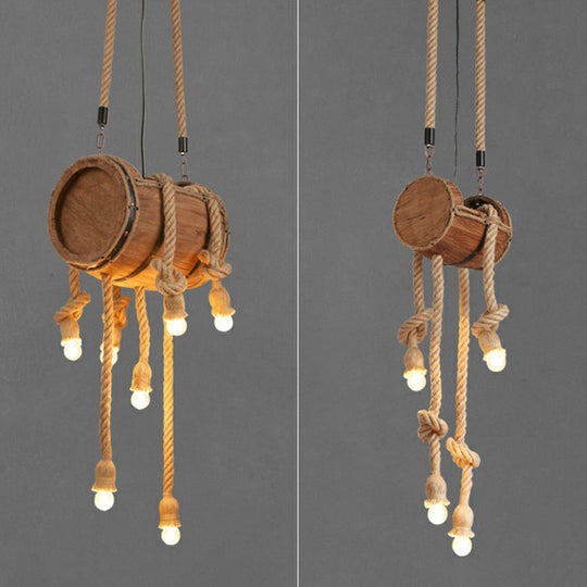Rustic Brown Naked Bulb Pendant Light - Restaurant Suspension Lamp With Rope Fixture