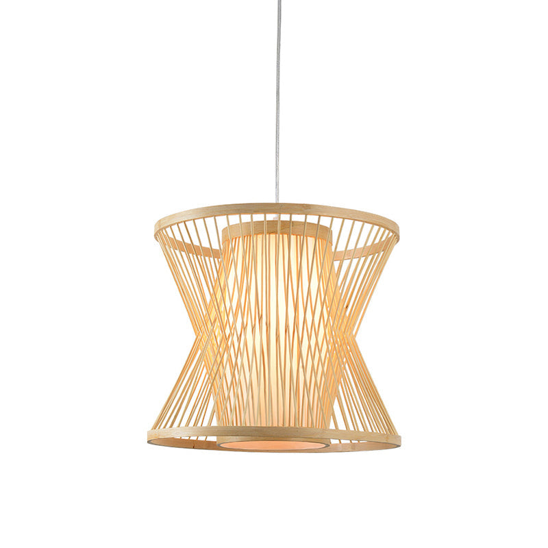 Nordic Bamboo Pendant Lighting: Symmetric Cage 1 Bulb Beige - Ideal For Restaurants