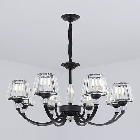 Minimalist Black Crystal Chandelier With Arched Suspension Arm 8 /