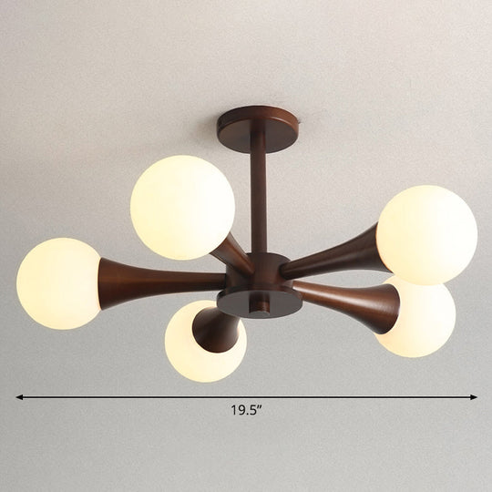 Nordic Milky Glass Bedroom Chandelier With Wooden Arm - Burst Ball Suspension Light 5 / Brown