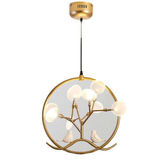 Nordic Acrylic Branch 9-Light Chandelier With Bird And Ring Decoration