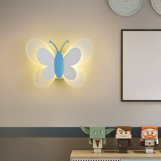 Childrens Bedroom Butterfly Wall Mounted Led Lamp - Decorative Acrylic Sconce Light Blue / Warm