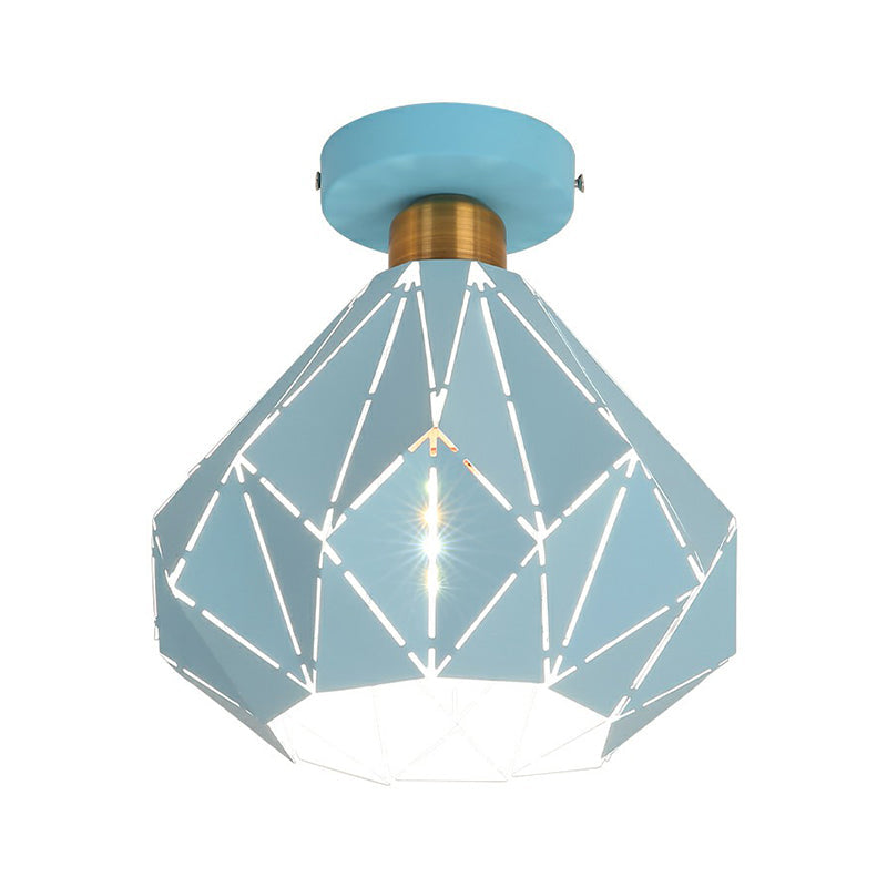 Macaron Iron Ceiling Light: Laser - Cut Diamond Shape Semi Flush Mount 1 Head For Corridors
