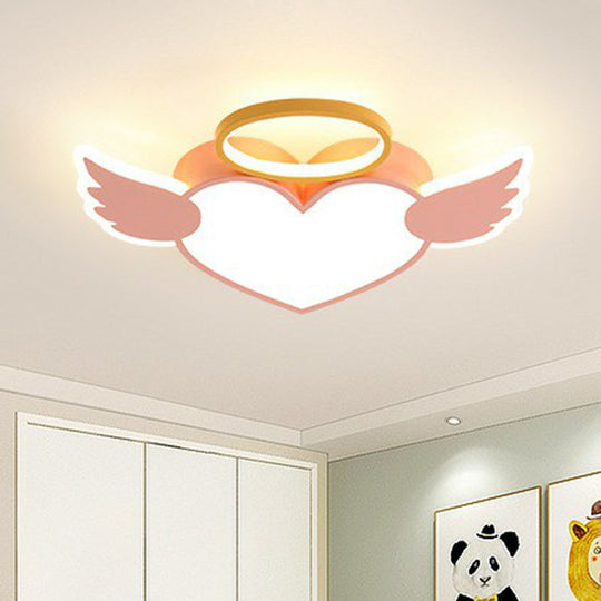 Led Pink Love Wings Ceiling Lamp With Acrylic Shade - Cartoon Flush Mount Lighting / 19.5’ Warm