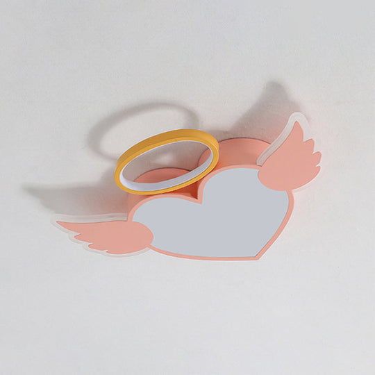 Led Pink Love Wings Ceiling Lamp With Acrylic Shade - Cartoon Flush Mount Lighting