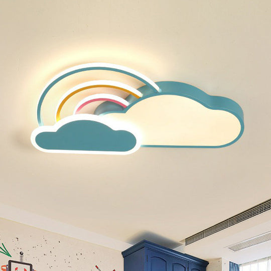 Kindergarten Ceiling Mount Led Light With Cloud And Rainbow Cartoon Design Blue / 19.5’ Warm