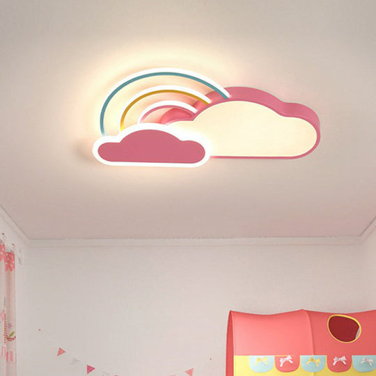 Kindergarten Ceiling Mount Led Light With Cloud And Rainbow Cartoon Design Pink / 19.5 Third Gear