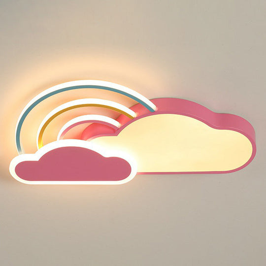 Kindergarten Ceiling Mount Led Light With Cloud And Rainbow Cartoon Design Pink / 19.5’ Warm