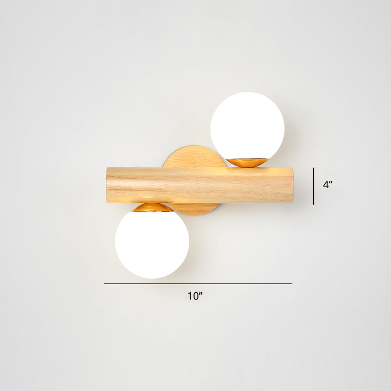 Nordic White Glass Ball Rotating Wall Lamp With Wood Mount - Ideal For Bedroom Lighting