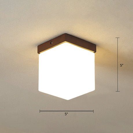 Geometric Flush Mount Ceiling Light Fixture - Modern Wooden Design (1-Light Brown) Brown / Square