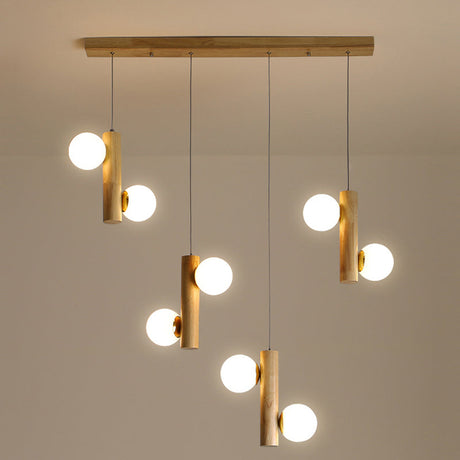 Nordic Opal Glass Ball Pendant Light - Modern Hanging Fixture For Dining Room 8 / Wood