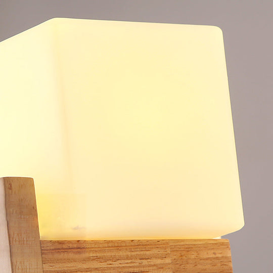 Frosted Glass Cube Chandelier With Modern Wood Ceiling Suspension - Ideal For Living Room